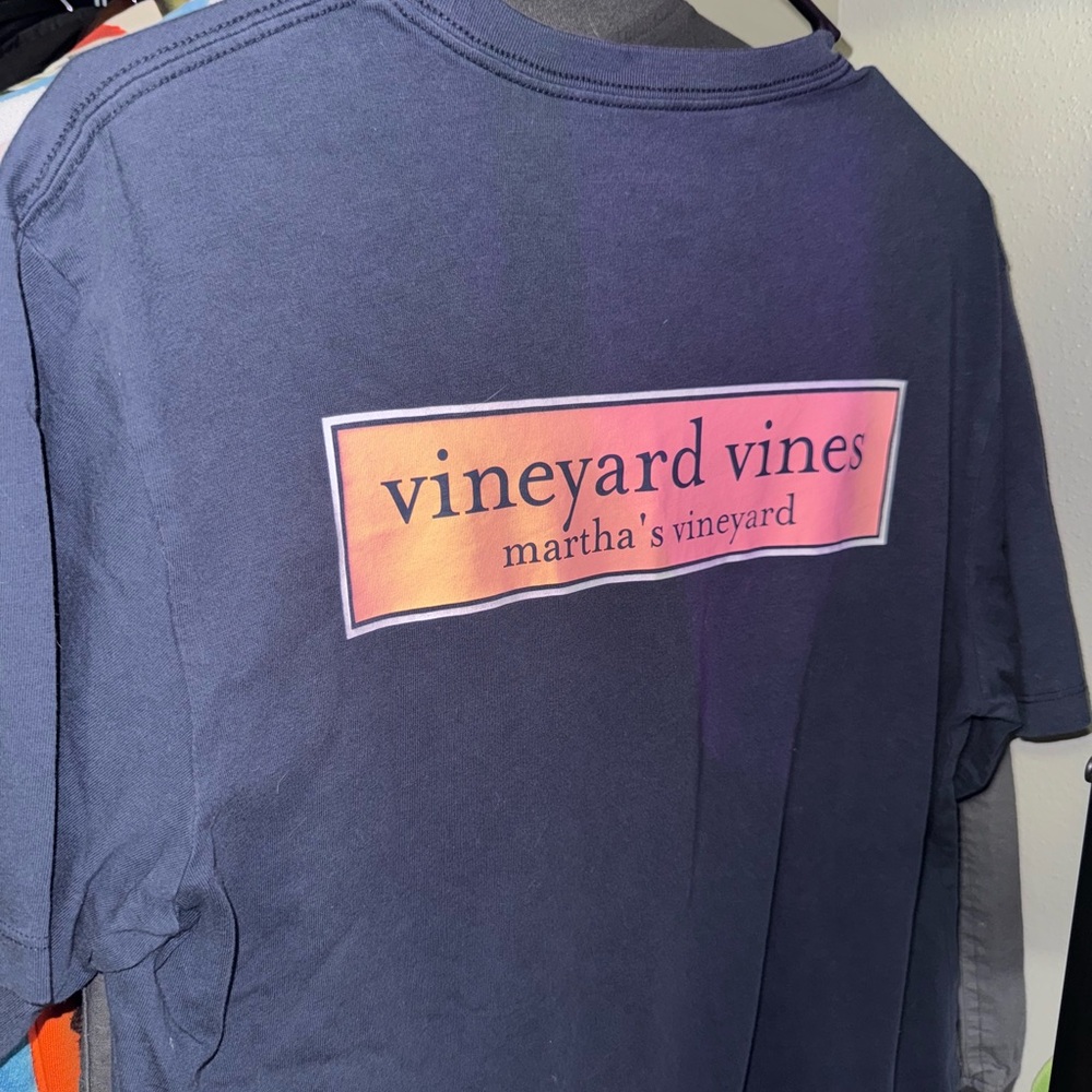 Vineyard Vines Navy Blue with Pink Logo Tee